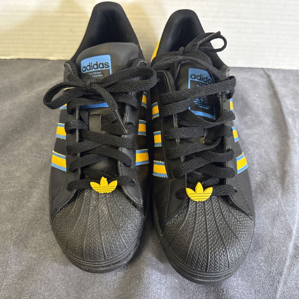 Adidas Superstar Mens Size 7 Black Gold Blue Athletic Lifestyle Shoes Sneakers - Picture 6 of 13